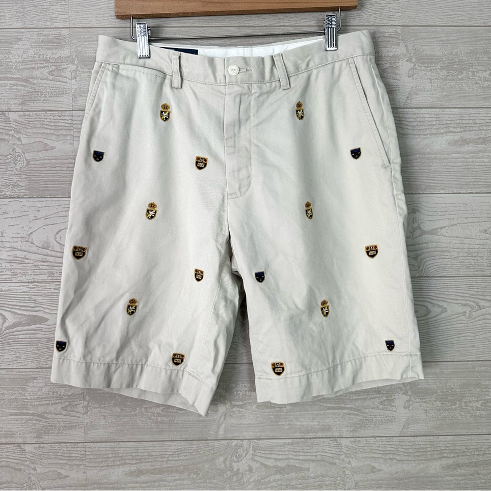 Polo by Ralph Lauren Khaki Tan Shorts w/Crests. Men’s size 32 Costal Preppy